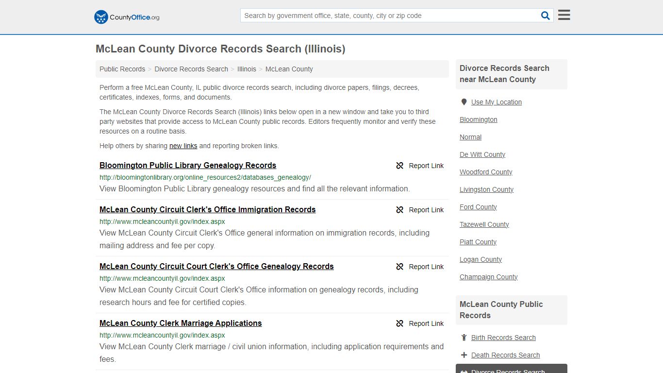 McLean County Divorce Records Search (Illinois) - County Office